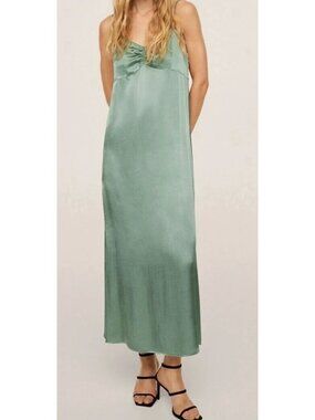 MANGO MNG Day Dress Midi Slip Satin Green Size XS